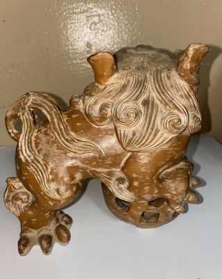 VTG CHINESE HAND CARVED WOOD FOO DOG WITH RATTLE 3
