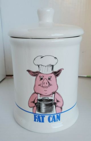 Kitchen Grease Can 1989 Bandwagon Bacon Fat Ceramic Jar With Lid Pig Piggy Chef