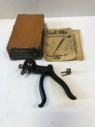 Vintage Stanley Pistol Grip Adjustable Saw Set 42 Box & Instructions