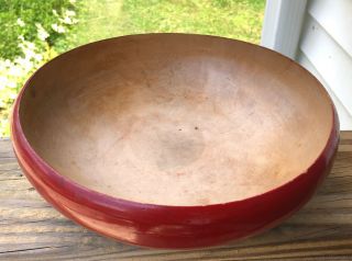 Vintage Japanese Turned Wood Bowl Red Lacquer? Art Hand Crafted