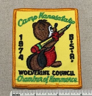 Vtg 1974 Camp Kanesatake Boy Scout Camper Patch Wolverine Council Uniform Badge