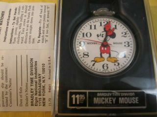 Vintage Bradley Pocket Watch Mickey Mouse With Box And Paper