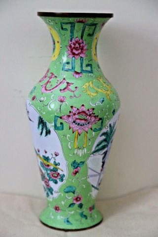 19th C Large Antique Chinese Cloisonne Vase with Lady Figures and Birds 2