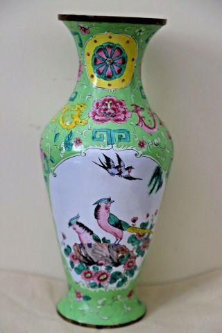19th C Large Antique Chinese Cloisonne Vase with Lady Figures and Birds 3