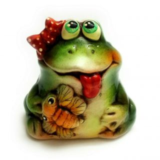 Frog.  Ceramic Porcelain Figurine " Frog With Bee ".  Ceramic Figurine Handmade.