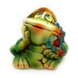 Frog.  Ceramic Porcelain Figurine " Frog In The Hat ".  Handmade Ceramic Figurine.