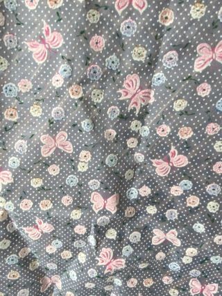 Vintage 1960s Sheer Flocked Swiss Dot Floral Butterfly Fabric 2 Curtain Panels 2