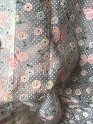 Vintage 1960s Sheer Flocked Swiss Dot Floral Butterfly Fabric 2 Curtain Panels 3