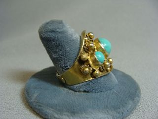 Vintage Chinese Export Silver & Gold Vermeil Turquoise Ball Adjustable Ring 2