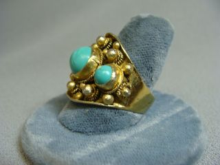 Vintage Chinese Export Silver & Gold Vermeil Turquoise Ball Adjustable Ring 3