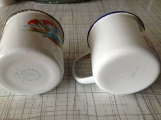 Two vintage Chinese white enamel cups with flower & duck decoration Chairman Mao 2