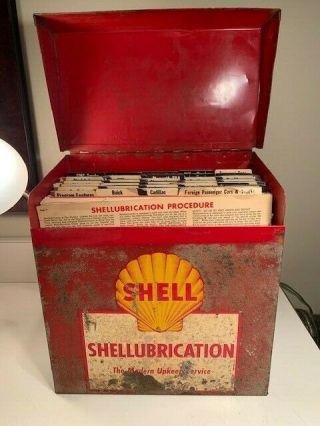 Vintage 1940s 1950s Shell Oil Tune Up Charts Service Bulletins & Metal Cabinet