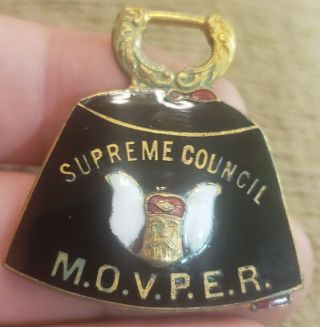 Rare Vintage Black Cloisonne Enameled Movper Grotto Supreme Council Medal Fob
