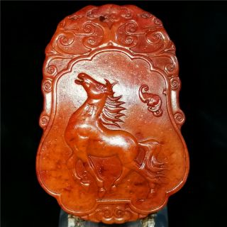 Chinese nature rare hetian red jade Jadeite hand - carved necklace pendant horse 3
