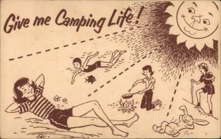 Girl Scout Give Me Camping Life Girl Scouts Chrome Postcard Vintage Post Card