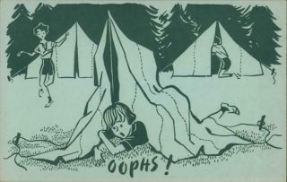 Oops Tent Collapse - Girl Scout Camp Girl Scouts Chrome Postcard Vintage