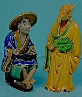 Two Antique Chinese Shiwan Stoneware Mudman Figurines