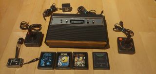 Vintage Atari 2600 4 Switch Console Game System 2 Controllers 4 Games