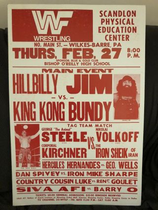 Vintage 1986 Wwf Pro Wrestling Poster Hillbilly Jim,  Valentine,  Bundy Wwwf