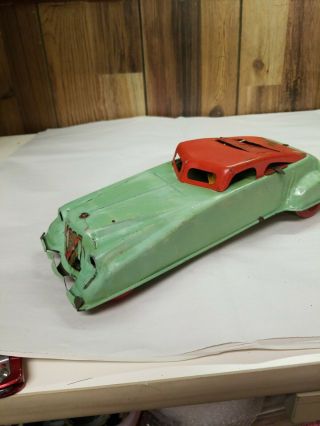 Vintage Red & Green Race Car Buffalo Toy Co.  Spiral Rod Wind Up Toy Headlamps