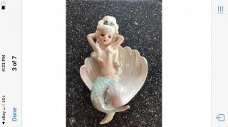Vintage Lefton Ceramic Mermaid On Shell Wall Plaque