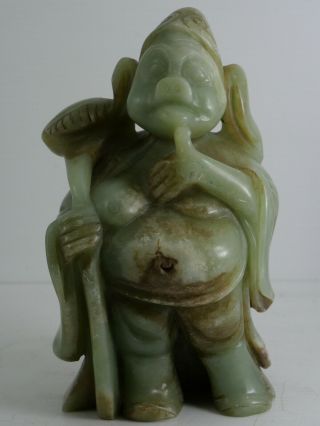 Very Unusual Chinese Carved Green Stone Figure Zhu Bajie Rare Jade Style L@@k S