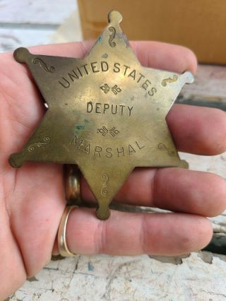 Vintage Old West Cowboy Western Brass Prop United States Deputy Marshal Badge