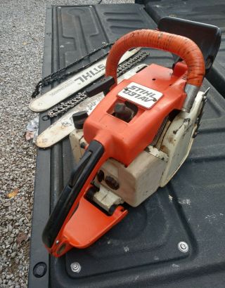 Vintage Stihl 031 Av Chainsaw,  Has Spark And Compression,  W/ 2 Bars & 2 Chains