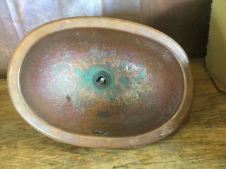 Vintage Hammered Copper Sink Basin Oval 14.  5” X 9.  5” Id