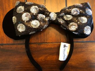 Disney Parks Black/silver Sequence Swap Interchangeable Bow Minnie Mouse Ears