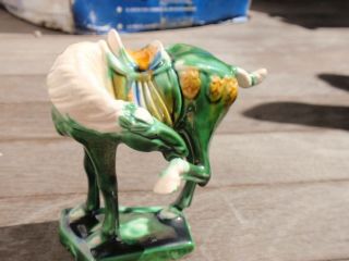 Vintage Small Chinese Horse Figure Brown And Green Pottery Porcelain