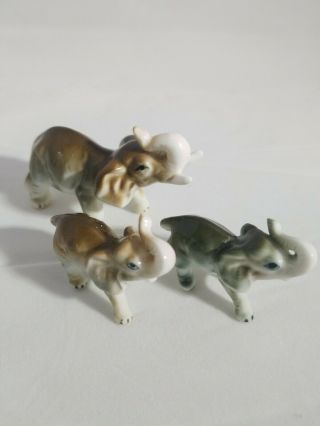 Vintage Miniature Porcelain Elephants Figurines Set Of Three