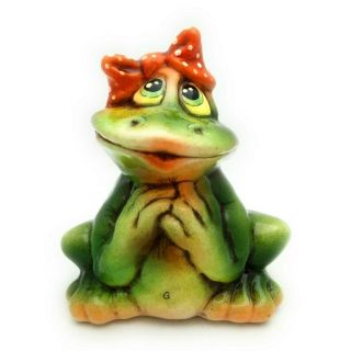 Frog.  Ceramic Porcelain Figurine " Frog With Bow ".  Ceramic Figurine Handmade.