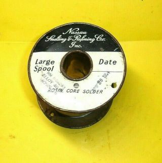 Large Spool 4.  6 Lbs Vintage Nassau Smelting Rosin Core Solder 40 - 60 Dated 1954