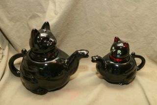 Vintage Ceramic Black Cat Teapot And Child 