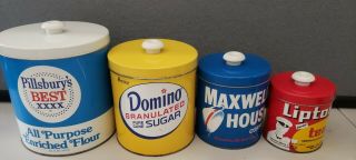 Vintage J.  L.  Clark Pillsbury’s Domino Maxwell House Lipton Tea Canister Set