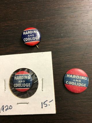 (3) Vintage Warren G.  Harding Calvin Coolidge Pinbacks Pins
