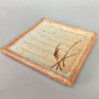 Japanese Square Ceramic Plate Vtg Mino Ware Pottery Sweets Orange Glaze Pt147