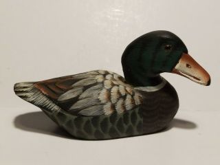 Detailed Wooden Hand Carved Painted Duck Mallard Wood Sculpture Mini Small 4 "