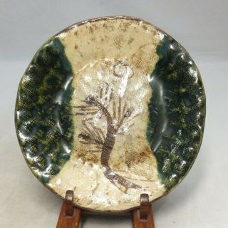 C480: Japanese Plate Of Really Old Oribe Pottery Ware With Wonderful Atmosphere