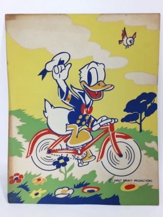 Vintage Disney Donald Duck On Bicycle Luminous Glow In The Dark Print 1940’s