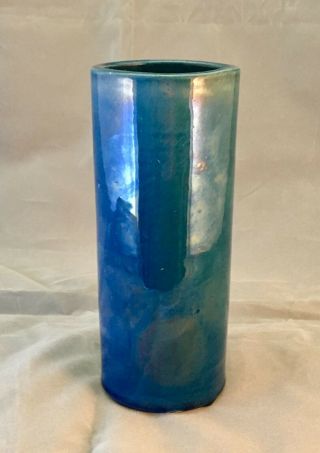 Antique Japanese Awaji Blue Cylinder Vase