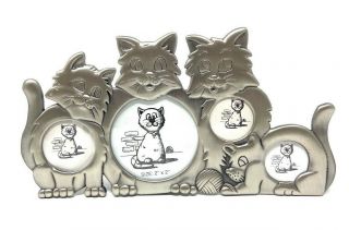 Cat Collage Photo Frame In Pewter - Holds 4 Pictures Cats Or Kittens