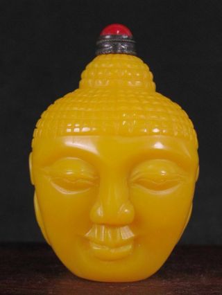 Chinese Buddha Head Carved Peking Overlay Glass Snuff Bottle