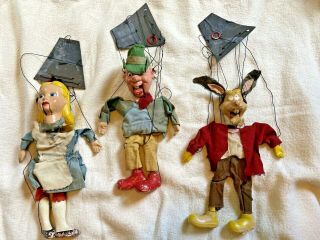 3 Disney Vintage Marionette Puppets - Alice In Wonderland March Hare Mad Hatter
