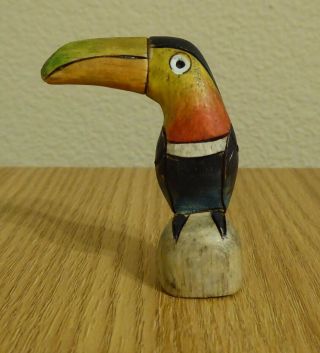 Vintage Carved Wood Hand - Painted Toucan Figurine