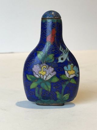 Antique Chinese Cloisonné On Copper 3” Snuff Bottle Flowers/bird/butterfly
