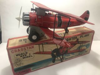 Vintage Japan Tin Battery Operated Cragstan Toys Ww1 Fighter Biplane