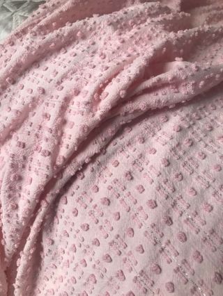 Vintage Morgan Jones Popcorn Pink Chenille Bedspread With Silver Thread