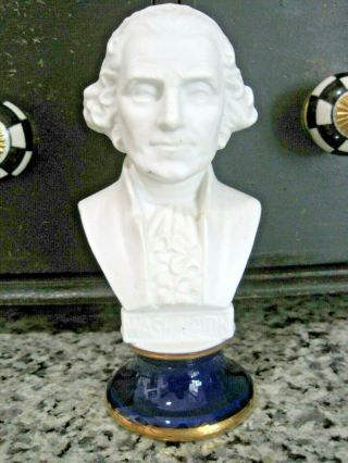 Vintage George Washington Bust With Cobalt Blue & Gold Porcelain Base Patriots